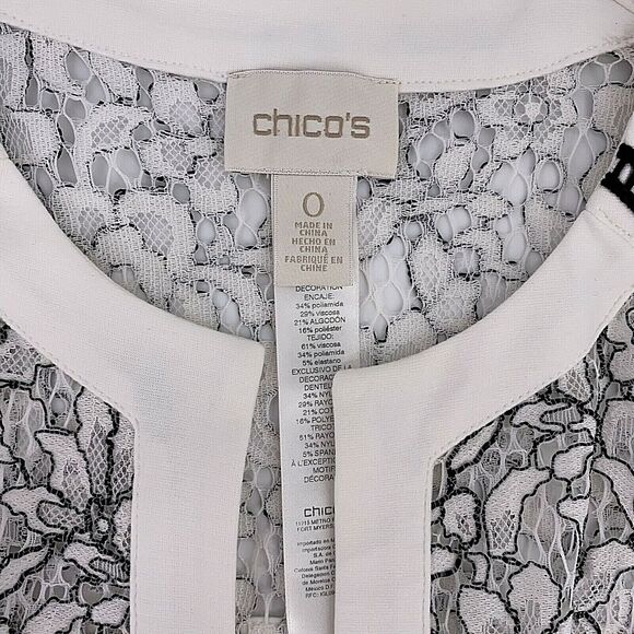 Chicos Floral Lace White Black Open Front Sheer Jacket Womens Size Small 0 - Picture 3 of 5